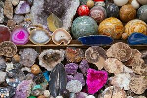 Various minerals for sale at a Moroccan souk photo