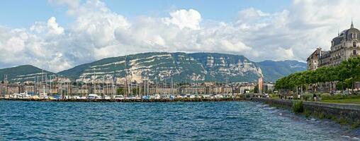 Boats moored at the marina of Geneva photo