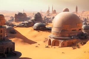 Futuristic city on a desert planet - photo