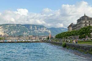 Boats moored at the marina of Geneva photo