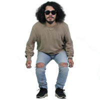 man poses jumping curly hair without background png