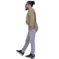 man poses jumping curly hair without background png