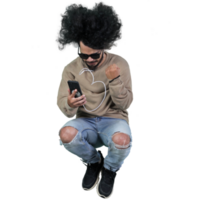 man poses jumping curly hair without background png