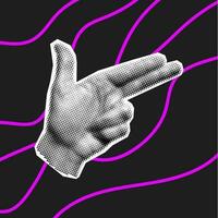 Hand gesture in trendy halftone style. Pop art collage, retro element in the form of a hand. vector