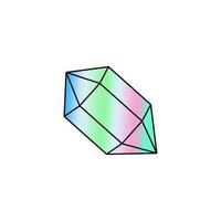 Hand drawn holographic crystal isolated on white background. Multi-faceted crystal in a pastel gradient color, 90s, Y2K style sticker. vector