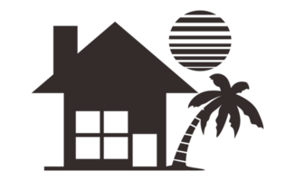 Casa con palma albero silhouette su trasparente sfondo png