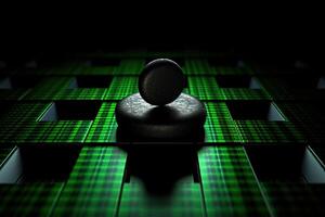 Dark Green and Black Checkered Abstract Background with Glowing Pebble Stone 3d Render illustration. Generative AI. photo