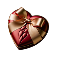 3D Render of Matte Red Heart Shape Gift Box With Golden Silk Ribbon Icon. png