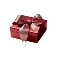 3D Render of Matte Red Gift Box With Pink Bow Ribbon Icon. png