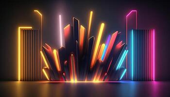 Abstract Futuristic Neon Background with Glowing Ascending Lines. . photo