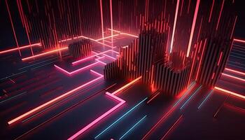 Abstract Futuristic Neon Background with Glowing Ascending Lines. . photo