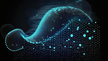 Abstract Background of Connected Blue Dots or Points, Cyber Particle Waves. Big Data Stream. . photo