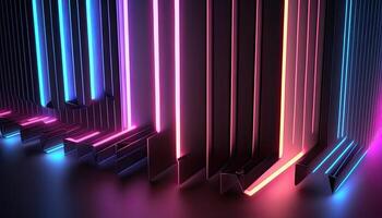 Abstract Futuristic Neon Background with Glowing Straight Lines. . photo