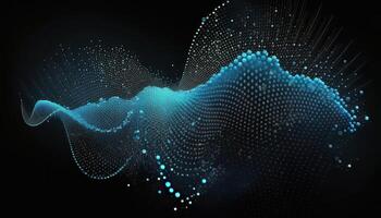 Abstract Background of Connected Blue Dots or Points, Cyber Particle Waves. Big Data Stream. . photo