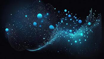 Abstract Background of Connected Blue Dots or Points, Cyber Particle Waves. Big Data Stream. . photo