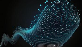 Abstract Background of Connected Blue Dots or Points, Cyber Particle Waves. Big Data Stream. . photo