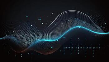 Abstract Blue Dots Connect and Aesthetic Wavy Lines Background. Big Data Stream. . photo