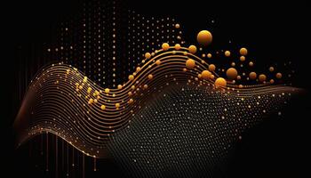 Abstract Golden Dots Connect and Aesthetic Wavy Lines Background. Big Data Stream. . photo
