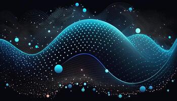 Abstract Background of Connected Blue Dots or Points, Cyber Particle Waves. Big Data Stream. . photo