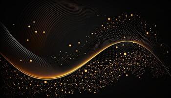 Abstract Golden Dots Connect and Aesthetic Wavy Lines Background. Big Data Stream. . photo