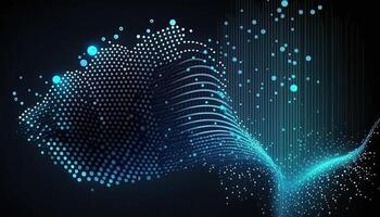 Abstract Background of Connected Blue Dots or Points, Cyber Particle Waves. Big Data Stream. . photo
