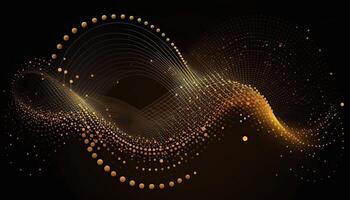 Abstract Golden Dots Connect and Aesthetic Wavy Lines Background. Big Data Stream. . photo