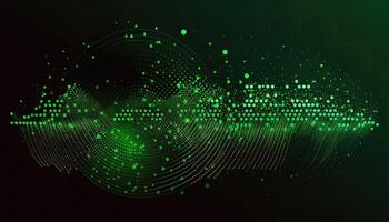 Abstract Background of Connected Green Dots or Points, Cyber Particle Waves. Big Data Stream. . photo