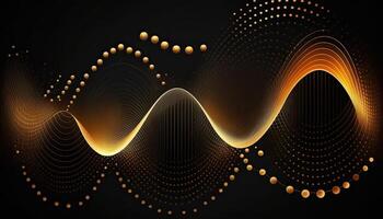 Abstract Golden Dots Connect and Aesthetic Wavy Lines Background. Big Data Stream. . photo