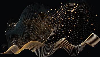 Abstract Golden Dots Connect and Aesthetic Wavy Lines Background. Big Data Stream. . photo