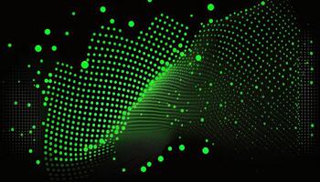 Abstract Background of Connected Green Dots or Points, Cyber Particle Waves. Big Data Stream. . photo