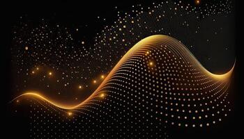 Abstract Background of Connected Golden Dots or Points, Cyber Particle Waves. Big Data Stream. . photo