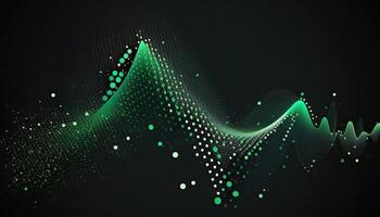 Abstract Background of Connected Green Dots or Points, Cyber Particle Waves. Big Data Stream. . photo