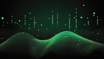 Abstract Green Dots Connect and Aesthetic Wavy Lines Background. Big Data Stream. . photo