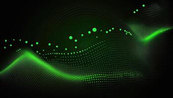 Abstract Green Dots Connect and Aesthetic Wavy Lines Background. Big Data Stream. . photo