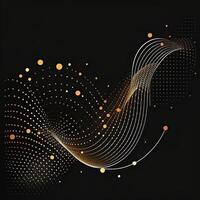 Abstract Golden Dots Connect and Aesthetic Wavy Lines Background. Big Data Stream. . photo