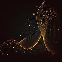 Abstract Golden Dots Connect and Aesthetic Wavy Lines Background. Big Data Stream. . photo