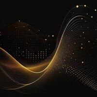 Abstract Golden Dots Connect and Aesthetic Wavy Lines Background. Big Data Stream. . photo
