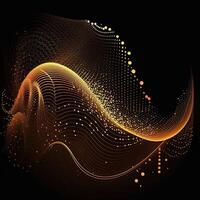 Abstract Golden Dots Connect and Aesthetic Wavy Lines Background. Big Data Stream. . photo