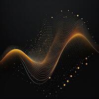 Abstract Golden Dots Connect and Aesthetic Wavy Lines Background. Big Data Stream. . photo