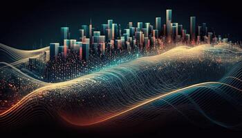 Futuristic smart cities, abstract dots, gradient lines, and aesthetic all work together. Complex wave lines with the idea of a huge data link. . photo