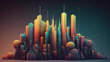 Futuristic Smart City of Dots and Polygonal Lines with Skyline Building. Background. photo