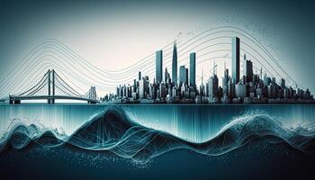 Futuristic smart cities, abstract dots, gradient lines, and aesthetic all work together. Complex wave lines with the idea of a huge data link. . photo