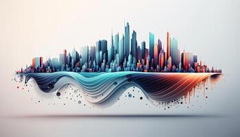 Futuristic smart cities, abstract dots, gradient lines, and aesthetic all work together. Complex wave lines with the idea of a huge data link. . photo