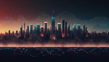 Futuristic smart cities, abstract dots, gradient lines, and aesthetic all work together. Complex lines with the idea of a huge data link. . photo