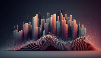 Futuristic smart cities, abstract dots, gradient lines, and aesthetic all work together. Complex wave lines with the idea of a huge data link. . photo
