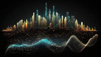 Futuristic smart cities, abstract dots, gradient lines, and aesthetic all work together. Complex wave lines with the idea of a huge data link. . photo