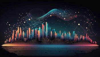 Futuristic smart cities, abstract dots, gradient lines, and aesthetic all work together. Complex wave lines with the idea of a huge data link. . photo