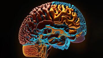 Quantum Computing Humanoid Brain with Neural Web Network, Brain Scanning Concept, Technology. photo