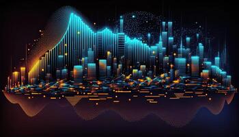 Futuristic smart cities, abstract dots, gradient lines, and aesthetic all work together. Complex wave lines with the idea of a huge data link. . photo