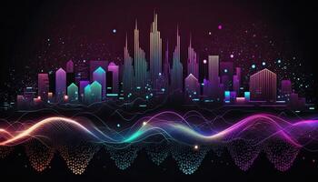 Futuristic smart cities, abstract dots, gradient lines, and aesthetic all work together. Complex wave lines with the idea of a huge data link. . photo